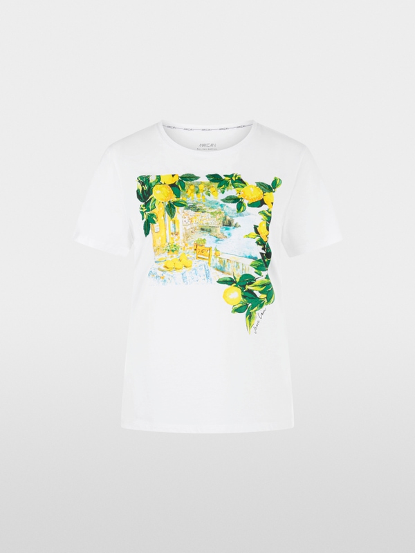 Shirt with lemons and landscape print
