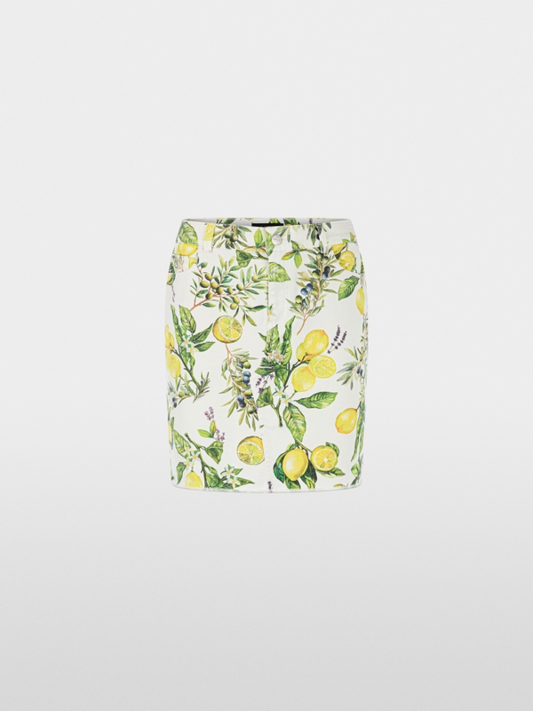 Printed denim mini skirt