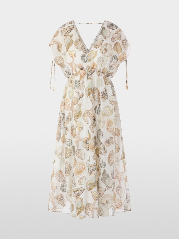Mid-length dress in cotton and silk