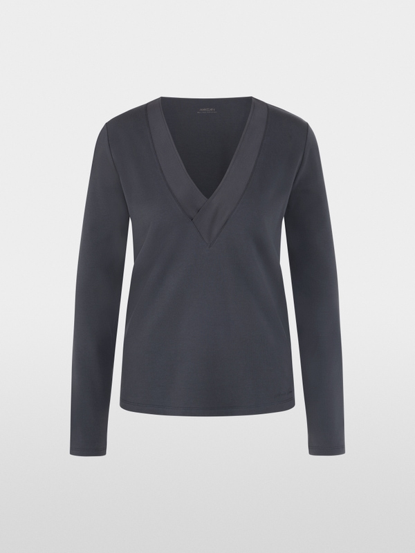 Long-sleeved top with silk trim