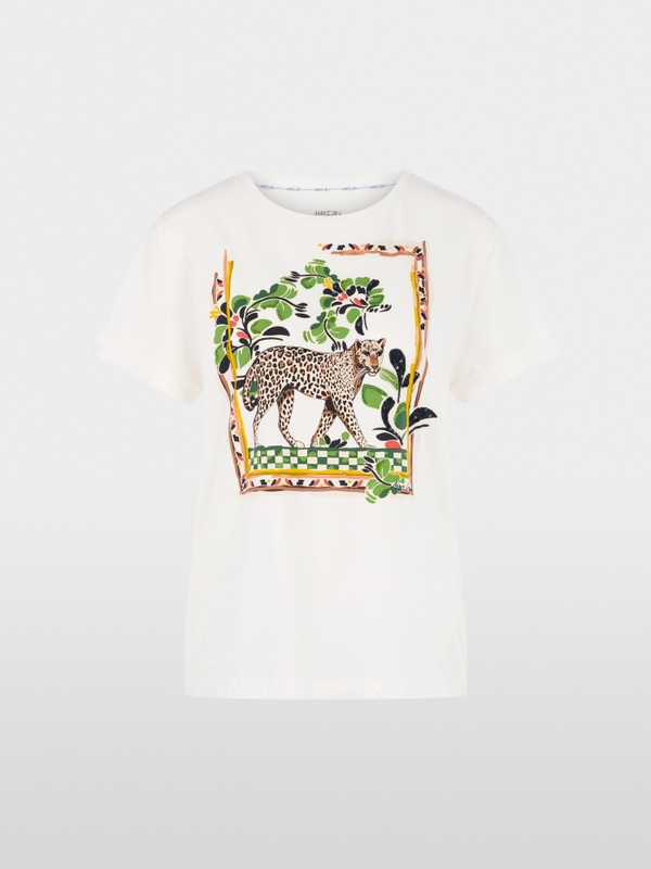 Cotton T-shirt with leopard motif