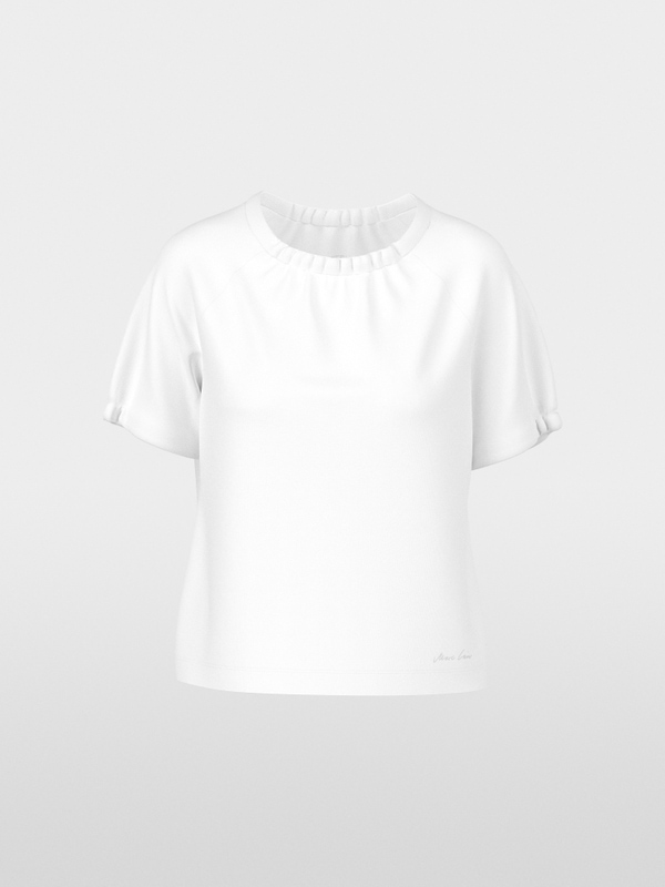 Plain short-sleeve shirt with gathering