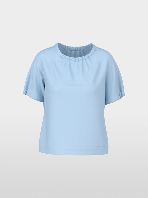 Plain short-sleeve shirt with gathering