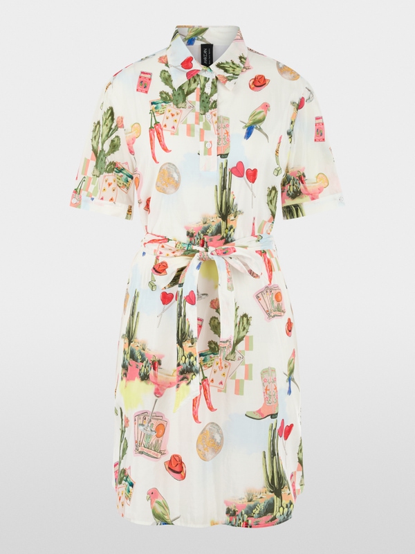 Short-sleeved blouse dress with belt