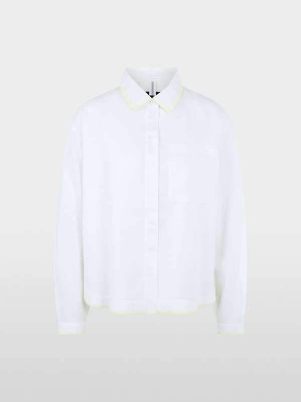 Polo collar ramie blouse with stitching