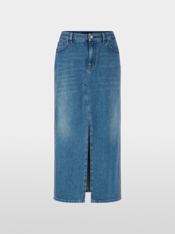 Denim midi skirt with side stripes