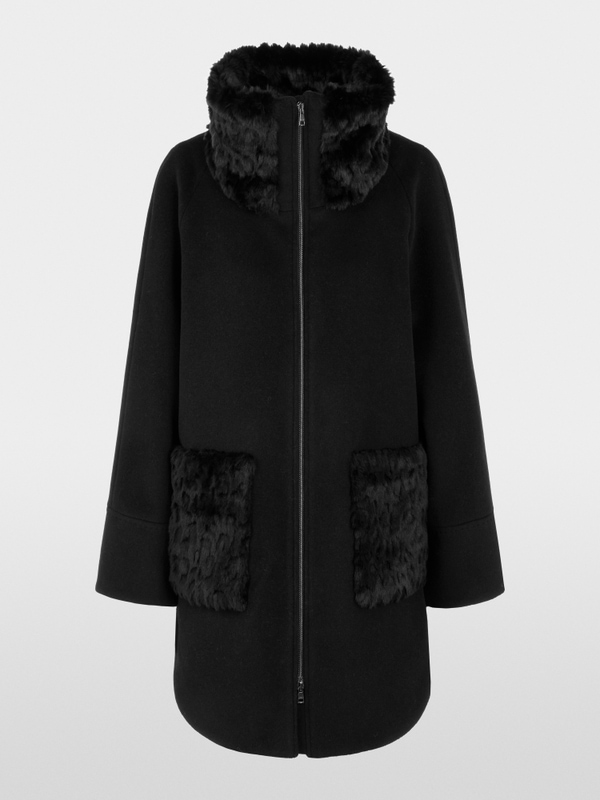 Alpaca blend coat with faux fur