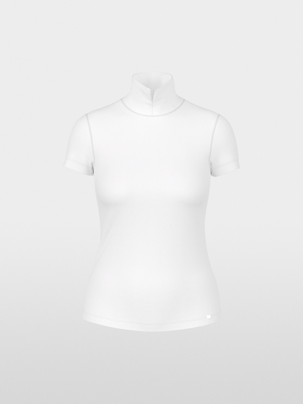 Stretch cotton shirt with raised collar