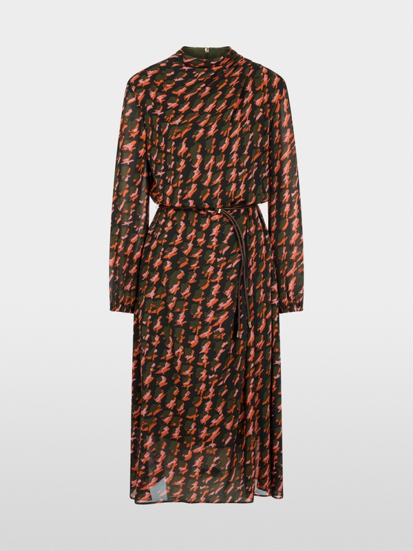 Printed dress with drawstring belt