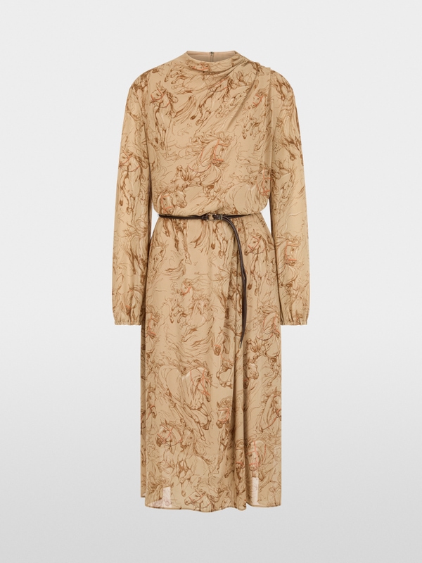Printed dress with drawstring belt