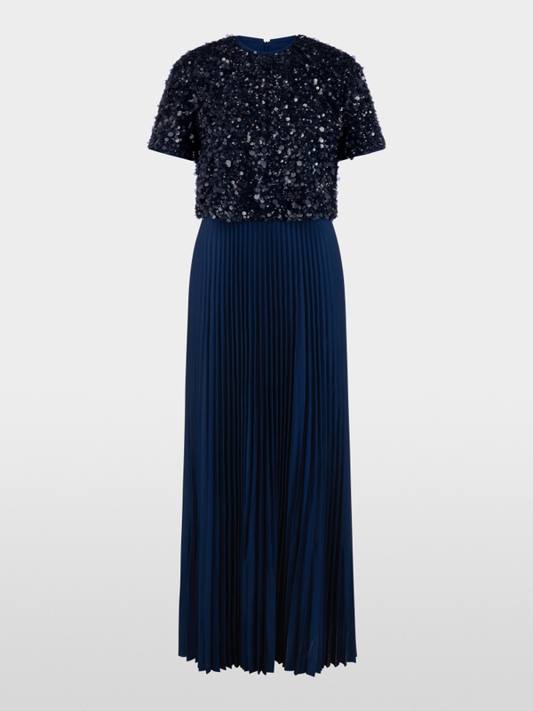 Maxi dress with sequins and pleats