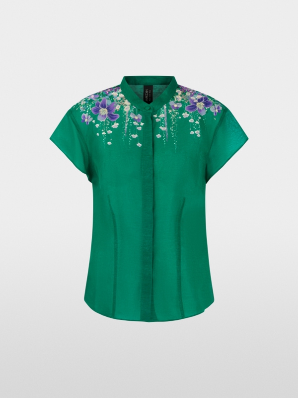 Cap-sleeve blouse with floral print