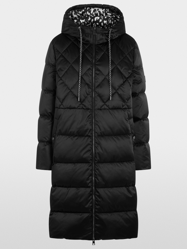 Long quilted coat with hood