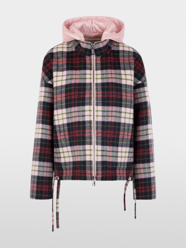 Reversible jacket with quilted hood