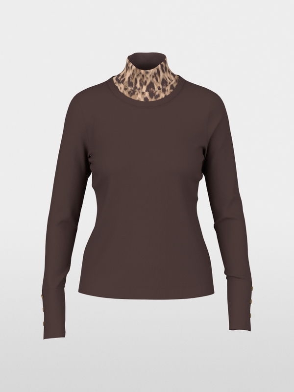 Long-sleeve top with leo-print roll neck