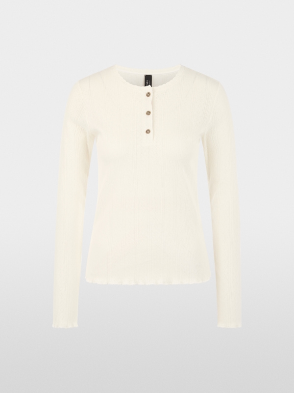 Long-sleeved buttoned openwork top