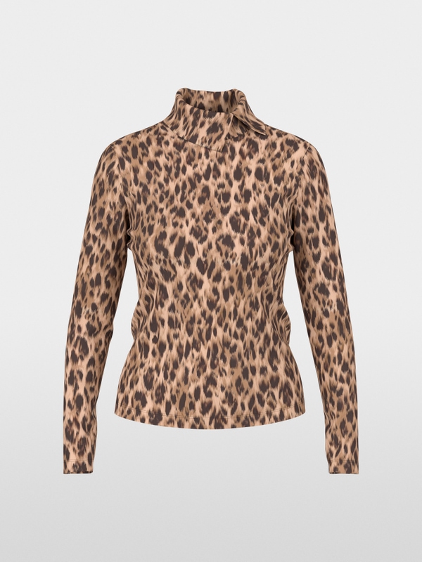 Long-sleeved leopard print roll neck top