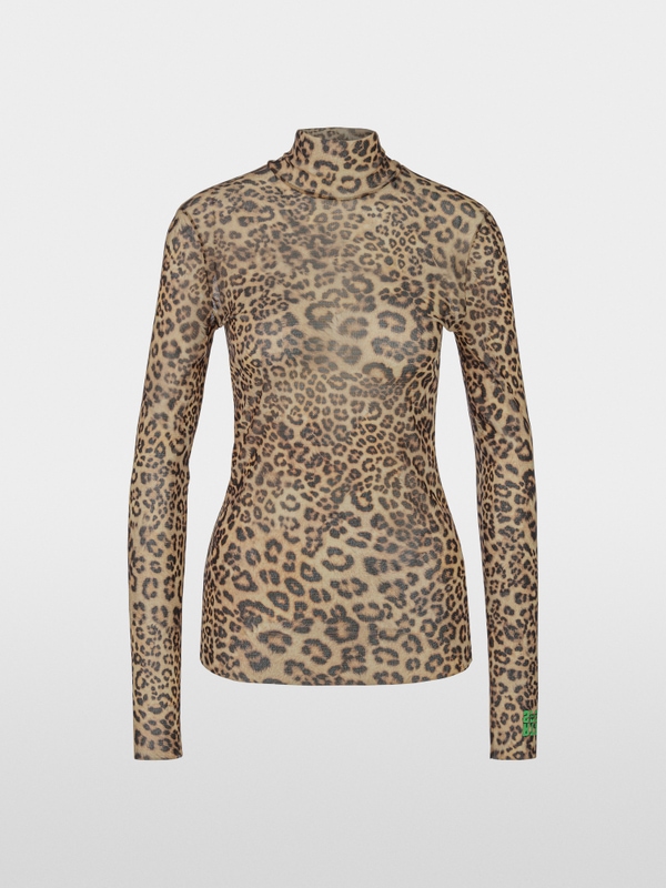 T-shirt à manches longues en résille avec motif léopard