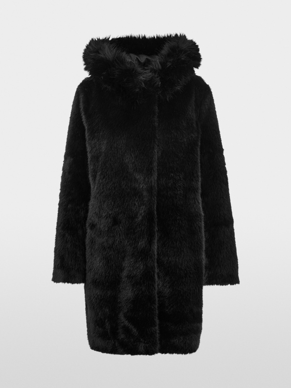 Mantel aus Fake Fur mit Kapuze