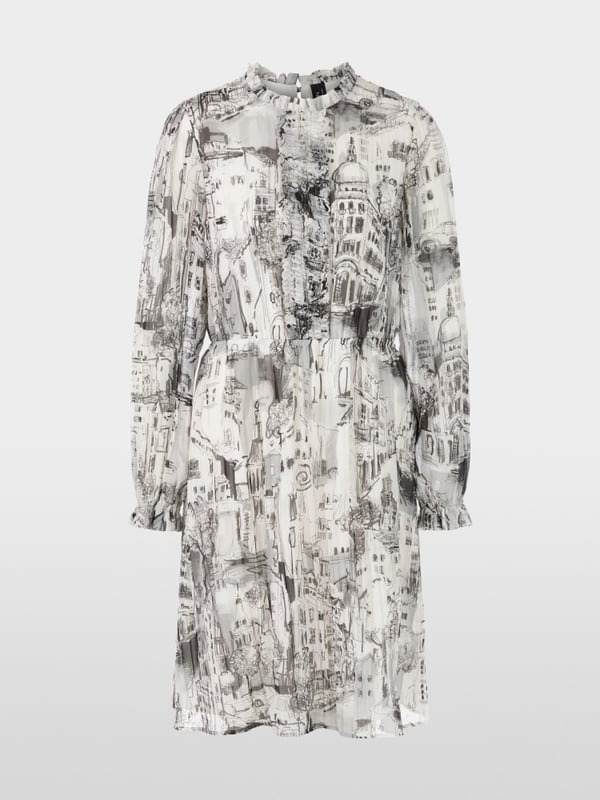 Printed dress with mini ruffles