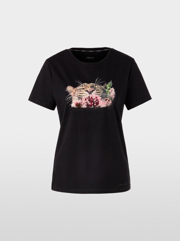 T-shirt avec imprimé léopard et détails floraux