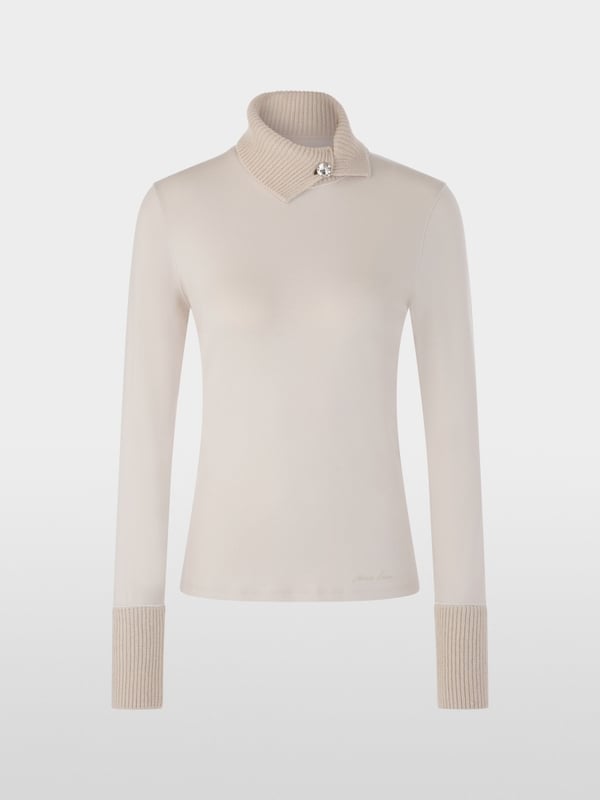 Long-sleeved top with knit collar