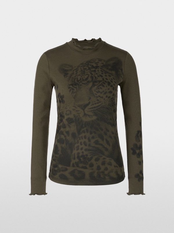 T-shirt en coton côtelé avec léopard