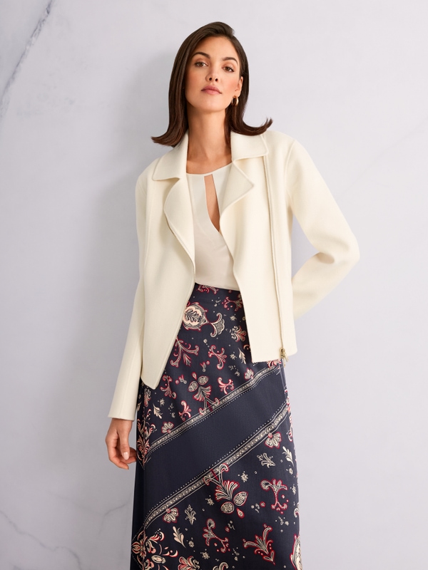 Elegante wollen jas in bikerstijl