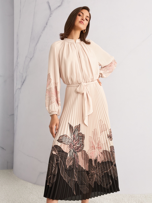 Pleated midi dress with floral print