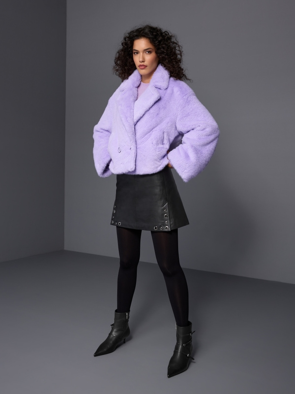 Short faux fur outdoor coat