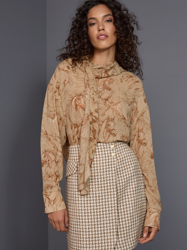 Bow blouse with horse print