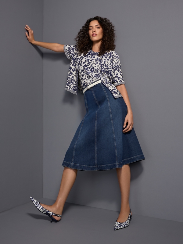 Denim skirt with pleated details