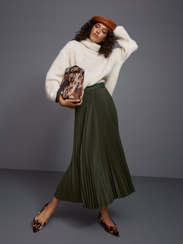 Boiled wool midi skirt