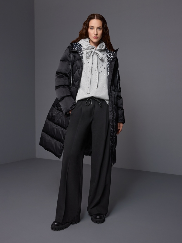 Long quilted coat with hood