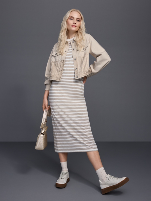 Robe double épaisseur à rayures en lurex