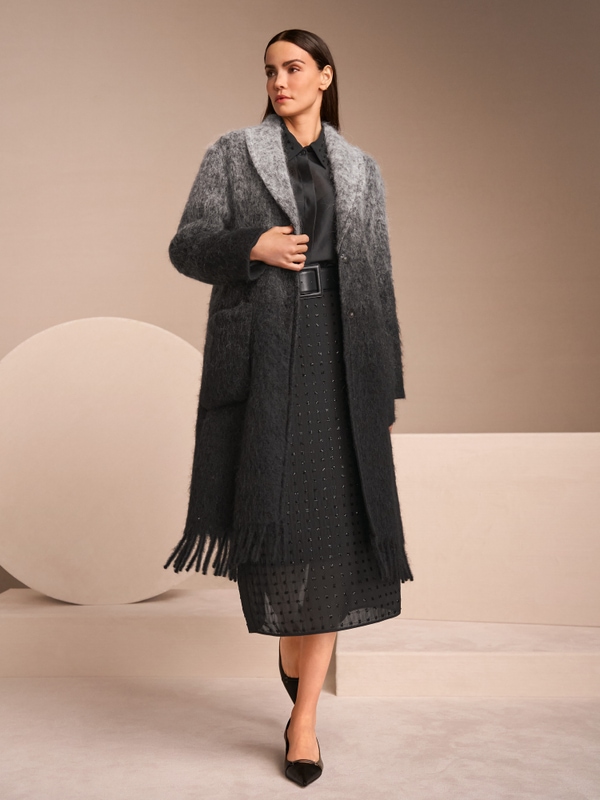 Alpaca blend coat with fringes
