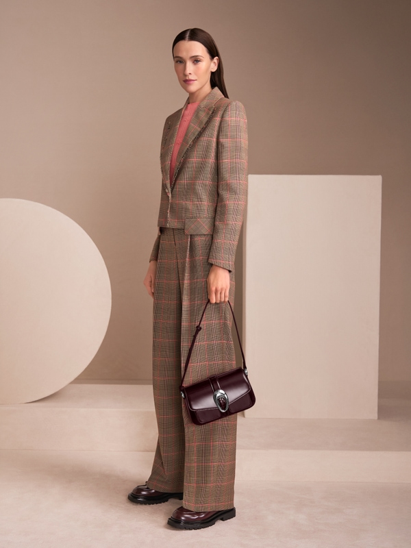 Blazer classique à carreaux avec franges