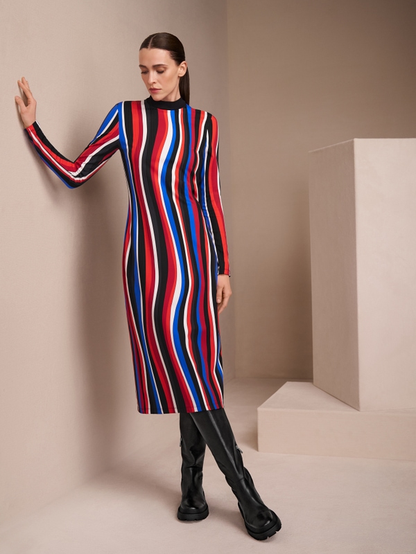 Robe midi à motif ondulé rétro