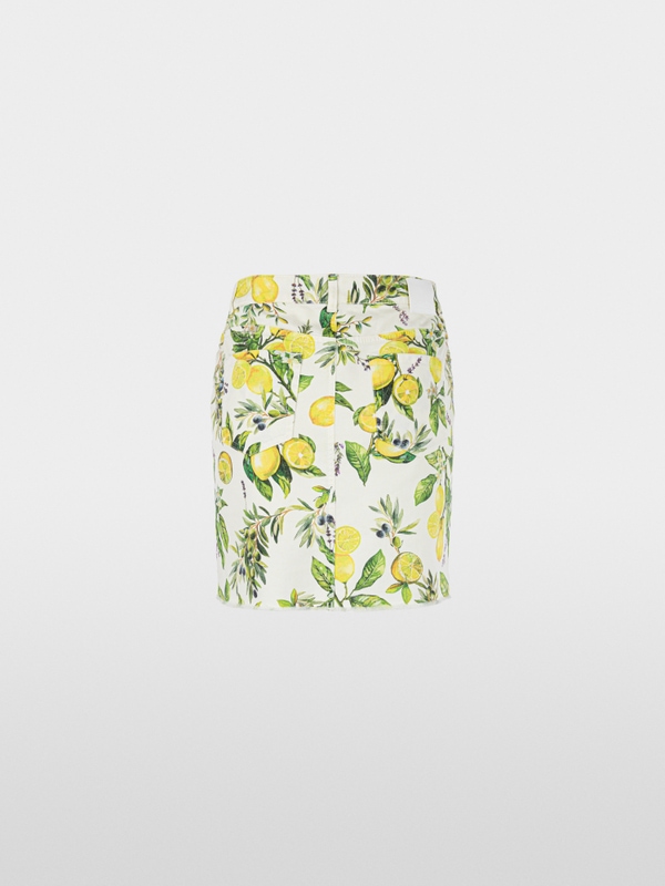 Printed denim mini skirt