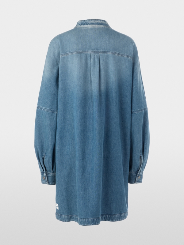 Denim mini dress with stand-up collar