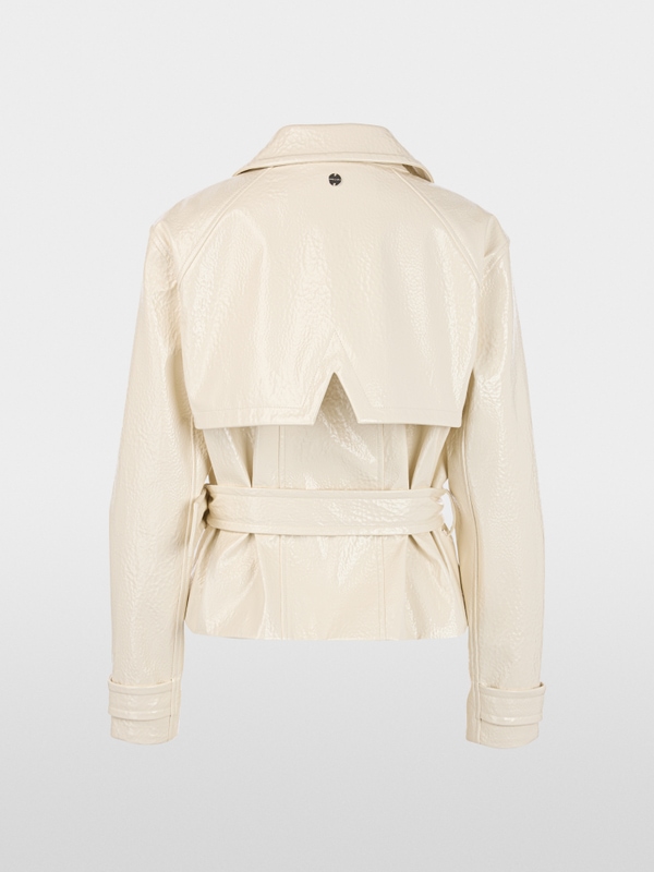 Short trench jacket with patent finish
