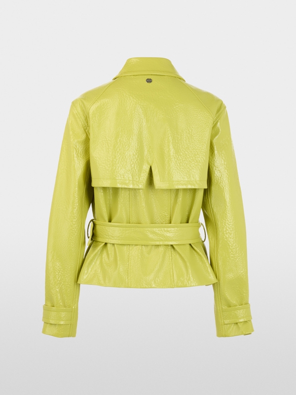 Short trench jacket with patent finish