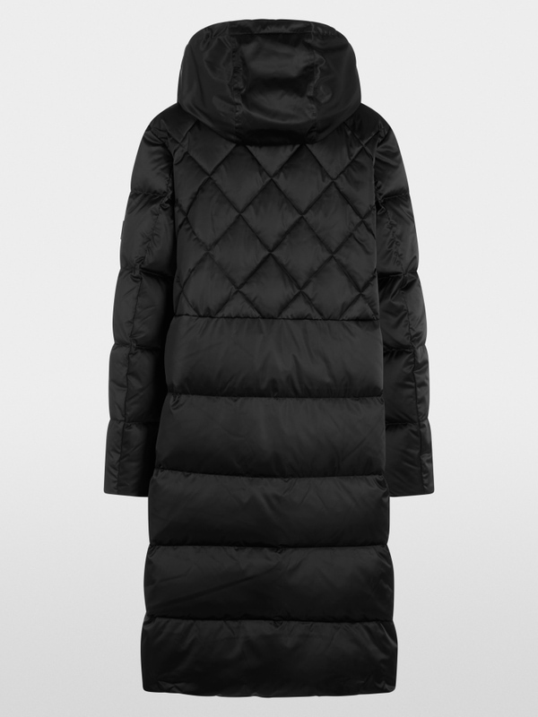 Long quilted coat with hood