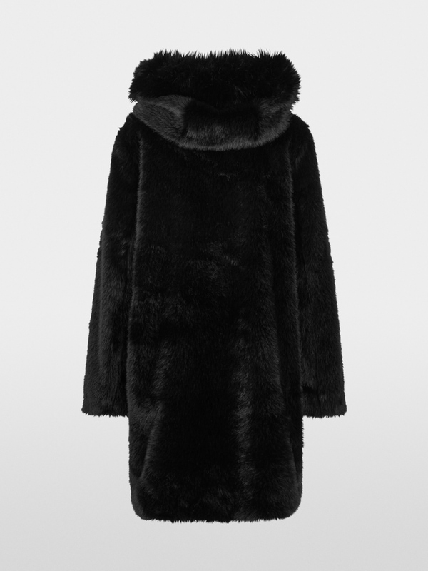 Mantel aus Fake Fur mit Kapuze