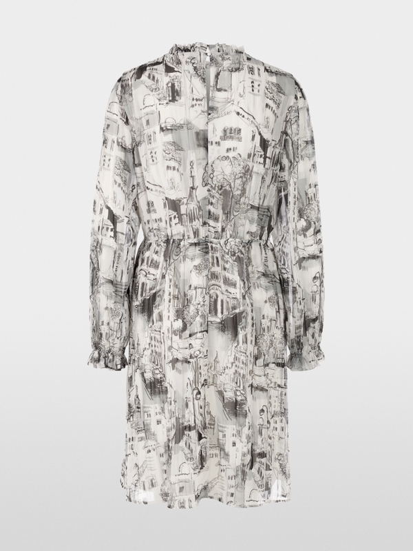 Printed dress with mini ruffles