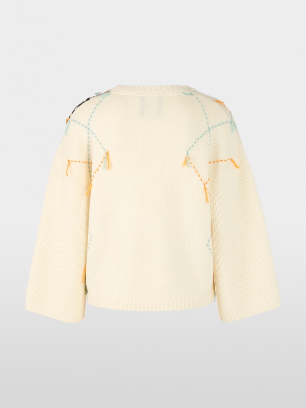 Wool jumper with argyle and fringes