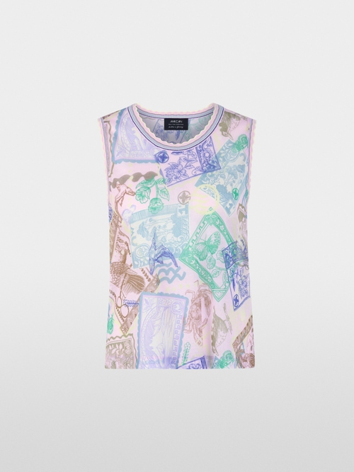 Sleeveless knitted top with stamp print