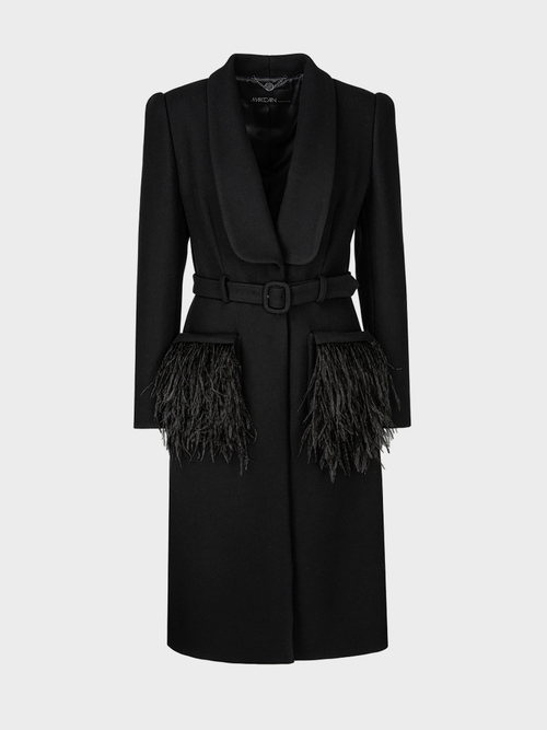 Glamorous coat with feather trim