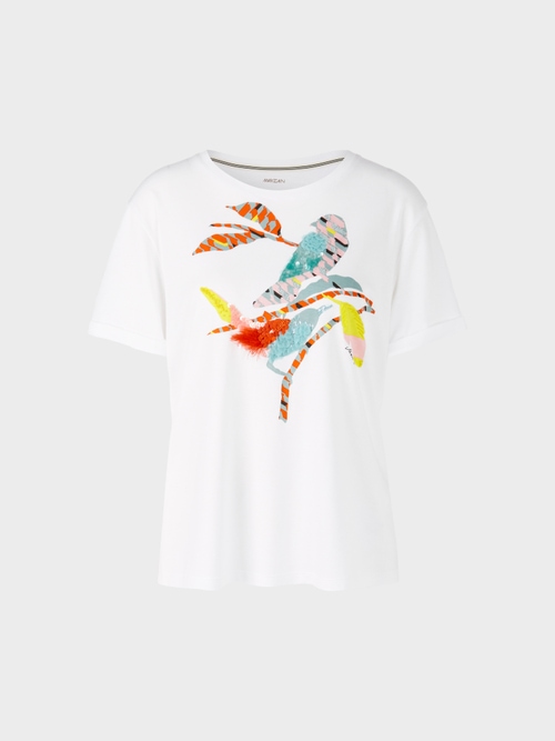 T-shirt met bonte vogel applicatie