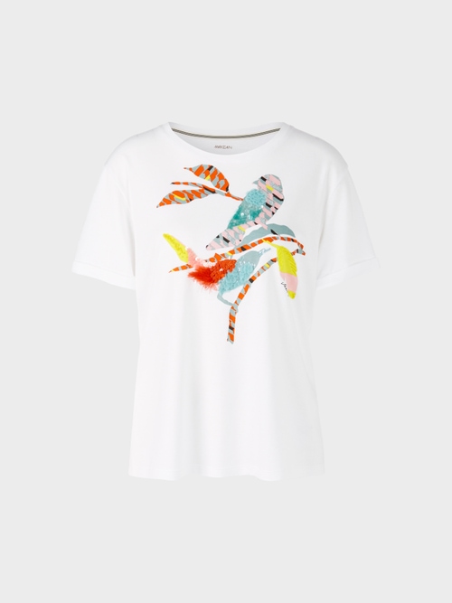 T-Shirt mit bunter Vogel-Applikation